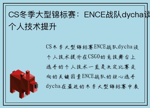 CS冬季大型锦标赛：ENCE战队dycha谈个人技术提升
