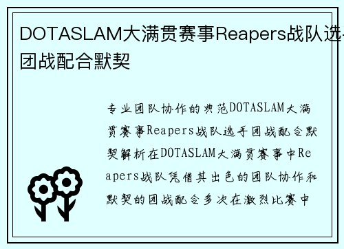DOTASLAM大满贯赛事Reapers战队选手团战配合默契